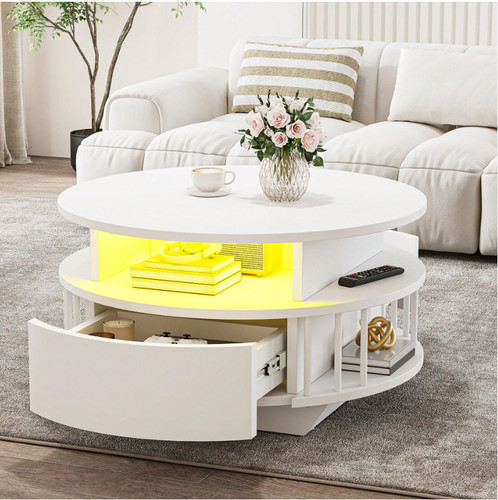 Round coffee table with led - with,