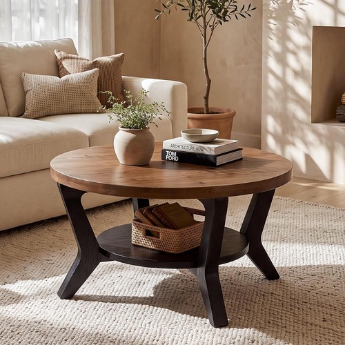 Solid wood round coffee - solid,