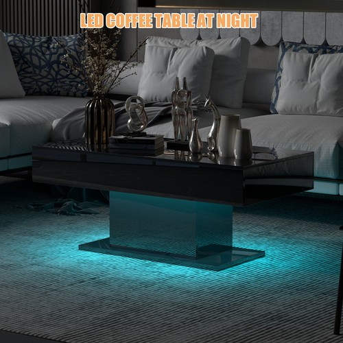 Black led coffee table - black,