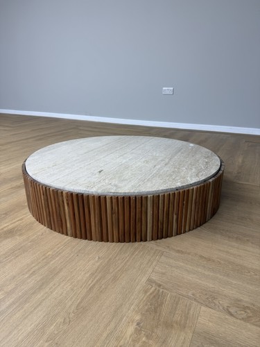 Round coffee table with - coffee, stone